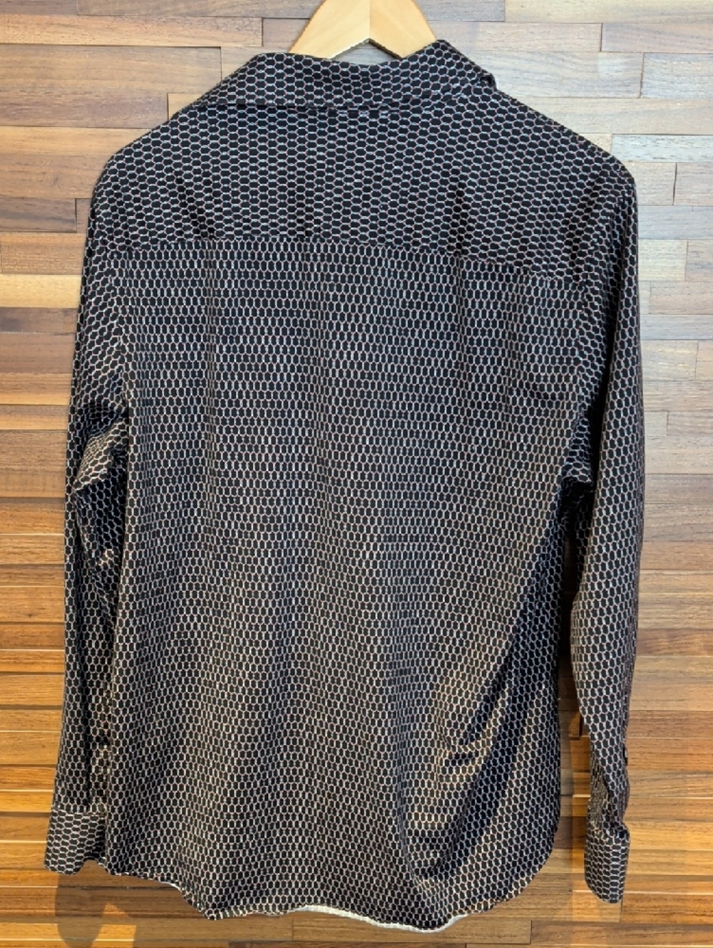 Bugatchi Black Shirt with White and Red Honeycomb Stitching - Picture 9 of 9